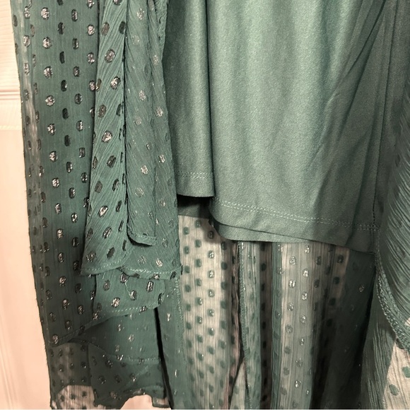 Tommy Hilfiger sz 14 emerald green chiffon dress, metallic polka dots, hi/lo - Picture 8 of 14